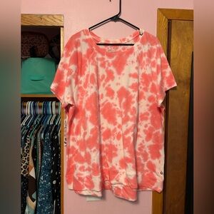 Coral and White Short Sleeve Workout Sweater 22/24